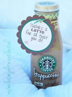 a bottle of starbucks coffee with thank you dad on the label that says teacher gift idea starbucks starbucks starbucks