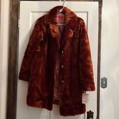 Nwt Kate Spade Jacket Xs Rust Fur Kate Spade Long Sleeve Outerwear For Fall, Vintage Orange Outerwear For Fall, Long-sleeved Rust Outerwear For Winter, Kate Spade Fitted Fall Outerwear, Rust Long Sleeve Outerwear For Fall, Fitted Orange Long Sleeve Outerwear, Kate Spade Coat, Fashion Thoughts, Brown Fur Coat