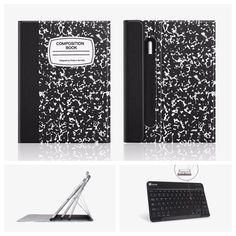 there are four different types of notebooks on the same page, each with a keyboard and mouse