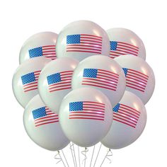 white balloons with the american flag on them