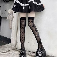 Color: White•BlackSize: one size Heart Socks, Lolita Dress, Color White, Socks, Dresses, White, Clothes, Black, Color