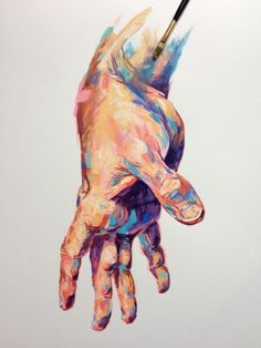 a painting of a hand holding a paintbrush