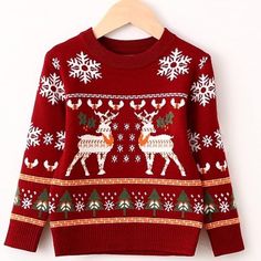 Regular Pull On Closure Premium Material - 72% Cotton, 28% Polyester, Soft, Warm And Comfortable For Baby, Moderate Thickness For Autumn, Winter, Spring. Cute & Classic - Classic Crew Neck Long Sleeve Boys Sweater Feature With The Colorful Christmas Pattern Cerates More Festive Atmosphere, Cute Reindeer Adds Much Fun For This Sweater, Kids Will Get Tons Of Compliments! Kids Christmas Sweater, Kids Christmas Sweaters, Reindeer Sweater, Christmas Ugly Sweater, Boy And Girl Cartoon, Wool Clothing, Boys Sweaters, Winter Kids, Warm Sweaters