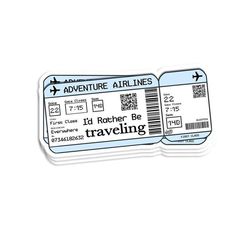 two luggage tags with the words i'd rather be traveling written on them, and an airplane in the background