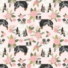 a dog with flowers and leaves on a pink background