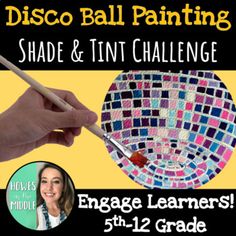 a poster with the words disco ball painting and an image of a hand holding a paintbrush