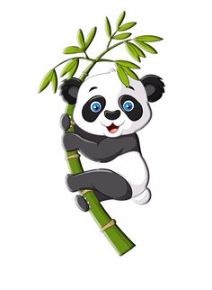 a panda bear sitting on top of a bamboo tree