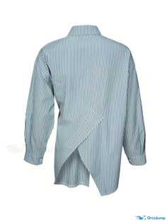 Orcajump - Striped Print Split Shirt, Casual Button Front Long Sleeve Shirt, Women's Clothing Long Sleeve Shirt Women, Fall Care, Womens Long Sleeve Shirts, Shirt Women, Stripe Print, Types Of Printing, Long Sleeve Shirt, Sleeve Shirt, Collar Styles