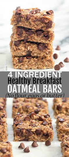 four ingredient healthy breakfast oatmeal bars stacked on top of each other