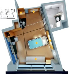 an overhead view of a tiny apartment