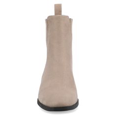 The Wrenley booties from Journee Collection are perfect for a relaxed, casual look. The soft, flexible vegan leather and stacked block heel add a nice touch to anything you throw on. These are Chelsea-style booties with side gore stretch for an easy fit. Just pull them on, and you're good to go. With a square toe, a 10-inch top circumference, and a comfy 4 mm Tru Comfort Foam™ insole, these booties are great for a comfortable and laid-back style. Laid Back Style, Journee Collection, Vegan Leather, 10 Things, Leather