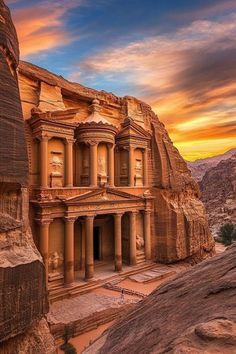 an ancient building built into the side of a cliff