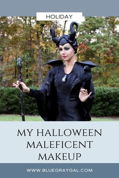 a woman dressed up as maleficent for halloween