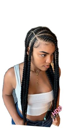 Simple Big Braided Hairstyles, Quick Feed In Braids Hairstyles, Cornrows Box Braids In The Back, Big Braided Hairstyles For Black Women, Big Conrows Lines For Black Women, Colored French Braids, Simple Braiding Styles For Black Women, Corn Row Braids Black Women Cornrows Natural Hair, Side Braids Black Women