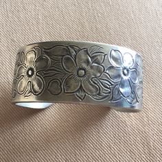 This Cuff Is Made Of Fine Metal. It Can Be Widened Or Tightened To Fit You Perfectly. In Perfect Condition! Never Worn! Adjustable Silver Cuff Bracelet For Spring, Silver Bohemian Cuff Bracelet For Spring, Vintage Adjustable Cuff Bracelet For Spring, Adjustable Vintage Cuff Bracelet For Spring, February Flower, Pewter Jewelry, Salisbury, Silver Cuff, Womens Jewelry Bracelets