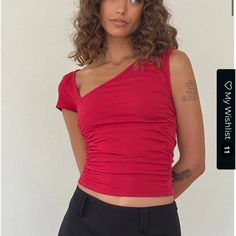 Motel Rocks Red One Shoulder Top Nwt!! Red Y2k Style Tops For Party, Fitted Red Top In Edgy Style, Red Stretch Edgy Top, Edgy Red Summer Top, Edgy Red Summer Tops, Edgy Red Top For Night Out, Rebellious Spring Tops, Trendy Red Tops For Night Out, Red One Shoulder Top