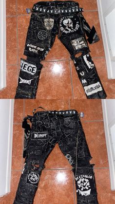 Crust Punk Aesthetic, Alt Diys, Patch Trousers, Punk Ideas, Vest Ideas, Battle Vest