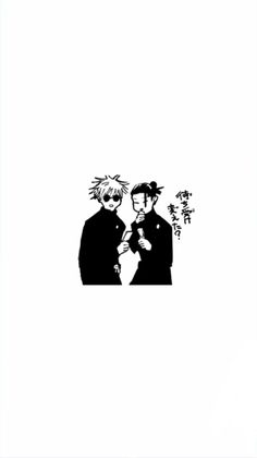 two anime characters in black and white are facing each other, one is holding the other's hand