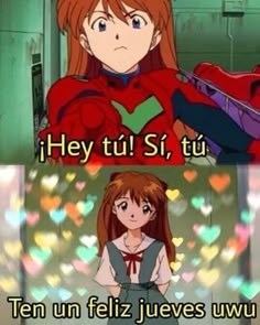 anime memes with caption that reads, hey tui si tu ten un feliz jeves umu