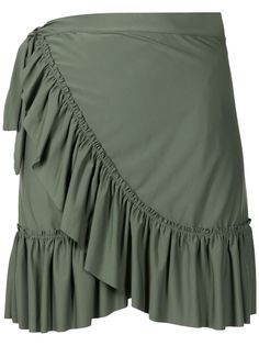 Lygia & Nanny Laurita Ruffled Wraparound Miniskirt - Farfetch Green Skirt, Nanny, Ruffle Trim, Wrap Around, Olive Green, Fashion Branding, Top Brands, Envelope, Mini Skirts