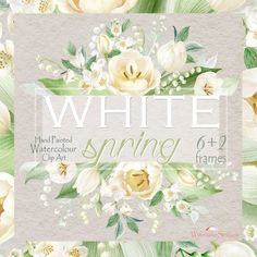 white flowers and greenery are featured in this watercolor spring card design templates