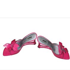 From Display Wall Made In Brazil Formal Pink Patent Leather Sandals, Elegant Pink Evening Mules, Pink High Heel Mules For Formal Occasions, Formal Summer Shoe Clips, Display Wall, Leather Flower, Leather Flowers, Shoes Size 7, Heels Sandals