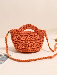 Summer Crochet Beach Bag For Women Small Beach Bag Lightweight Mini Shoulder Bags Orange Vacation   Cotton Plain,Tropical Bucket Bag   Women Bags, size features are:Bust: ,Length: ,Sleeve Length: Casual Crochet Pouch Bag For Vacation, Casual Orange Handheld Bag, Vacation Crochet Pouch Bag With Adjustable Strap, Adjustable Strap Crochet Pouch Bag For Vacation, Beach Pouch For Mobile Phone, Pouch Mobile Phone Bag For Beach, Beach Mobile Phone Pouch Bag, Beach Straw Pouch Bag For Mobile Phone, Large Capacity Crochet Pouch Bag For Vacation