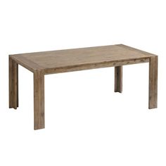 a wooden table sitting on top of a white floor