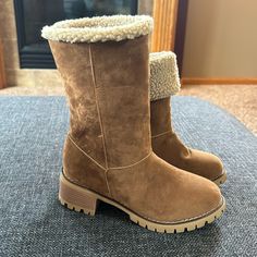 Womens Camel Suede Boots Faux Fur | Size 36 Excellent Condition : Never Worn | No Stains, Rips Or Pulls. Smoke-Free. No Box I Always Carefully Package And Box Ship Asap. Reach Out With Any Questions! Feel Free To Send Offers! Brown Closed Toe Mid-calf Winter Boots, Winter Faux Leather Mid-calf Boots, Brown Suede Martin Boots For Winter, Brown Faux Leather Mid-calf Boots For Winter, Beige Round Toe Mid-calf Boots For Winter, Beige Flat Heel Boots For Winter, Winter Mid-calf Boots With Flat Heel In Faux Leather, Beige Round Toe Mid-calf Winter Boots, Beige Winter Mid-calf Boots With Round Toe