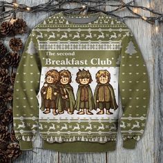 Second Breakfast Ugly Christmas Sweater Knitted Shirt Perfect And Unique Gifts For Adults Kids On Christmas Lord Of The Rings Knitting, Thanksgiving Sweater, Woolen Sweater, 3d Sweater, Ugly Christmas Shirts, Second Breakfast, Merry Christmas Gifts, Xmas Sweater, 3d Christmas