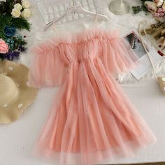 Women Mesh Ruffle Dress Cute Off Shoulder Fairy Princess Midi Lolita Elegant New | eBay Empire Style Dress, Kawaii Dress, Garden Dress, Cottagecore Dress, Sling Dress, Vestidos Vintage, Korean Dress, 90s Grunge, Puff Sleeve Dresses