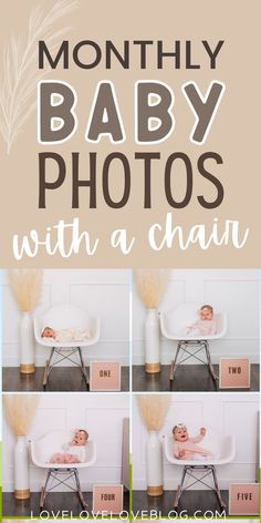 Collage of monthly baby photos with a baby girl on a chair. Photo Corner