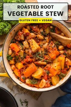 a big pot full of a Roasted Root Veggie Stew Root Vegetable Stew, Root Vegetables Recipes, Vegetable Stew Recipe, Roasted Root Veggies, Hearty Stew, Roasted Root Vegetables, Root Veggies, Root Vegetable