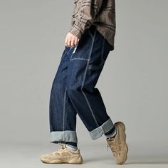 Wiaofellas - Japan fashion Retro Solid Straight Baggy jeans Dad Pants Men's and Women's All-Match Basic Four Seasons Straight Pants Fashion Straight Baggy Jeans, Dad Pants, Blazer Shirt, Hot Jeans, Japan Fashion, Straight Pants, Baggy Jeans, Jacket Sale, Jeans For Sale