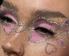 Pink Glitter Face Makeup, Pink Drag Makeup Looks, Advanced Makeup Looks, Crazy Pink Makeup, Creative Pink Makeup, Chappell Roan Inspired Makeup, Dramatic Pink Eye Makeup, Cool Pink Makeup, Pink Pony Club Makeup