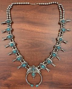 Bisbee Turquoise Vintage Navajo Sterling Silver Squash Blossom Necklace 2 Strand Southwestern Turquoise Necklace, Vintage Squash Blossom Necklace, Naja Necklace, Silver Squash Blossom Necklace, Bisbee Turquoise, Squash Blossom Necklace, Squash Blossom, Cowgirl Western, Turquoise Stones