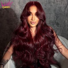 Dark Burgundy Lace Front Wigs Human Hair Pre Plucked With Baby Hair 13x6 Lace Frontal Human Hair Black Cherry Red Hair Color, Autumn Red Hair Color, Cherry Burgundy Hair, Intense Red Hair Color, Black Cherry Red Hair, Red Layered Hair, Red Hair Dark Roots, Red Hair Black Women, Red Hair On Brown Skin