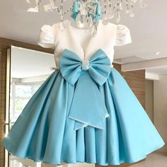 Short Sleeves Girl Dress Toddler Baptism, Princess Dress Prom, Gown Christmas, Birthday Frocks, Baptism Dresses, Toddler Birthday Dress, Blue Satin Dress, Satin Flower Girl Dress, Kids Couture