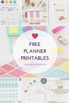 the free planner printables with text overlaying it and images of various items