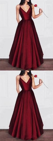 Red Long V-neck A-line Simple Princess Cheap Satin Prom Dresses, TYP1122 #prom #promdresses #longpromdresses #eveningdresses #cheappromdresses #party Silk Gown Evening Dresses, Burgundy Prom Dress Long, Red Prom Dress Long, Prom Dresses Simple, Satin Homecoming Dress, Simple Prom Dress, Homecoming Dresses Long