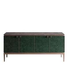 the sideboard is made from wood and green fabric