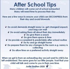 a poster with the words after school tips