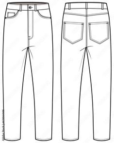 the front and back views of men's jeans, with pockets on each side