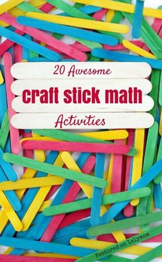 the words craft stick math are surrounded by colored sticks