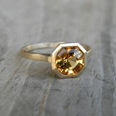 Citrine Gemstone Bezel Ring in Asscher Cut 14k Yellow Gold | Etsy Solitaire Rings, Citrine Jewelry, Bezel Ring, Asscher Cut, Engagement Ring Cuts, Citrine Gemstone, March Birth Stone, White Gold Rings, Metal Jewelry