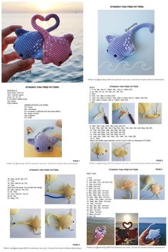 the instructions for crocheted sea animals are shown in this page, with pictures of them