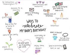 a birthday card with the words'ways to celebrate my baby's birthday '