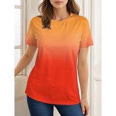 Season:Summer; Fabric:Polyester; Sleeve Length:Short Sleeve; Look After Me:Wet and Dry Cleaning,Washable,Machine wash; Gender:Women's; Style:Fashion; Elasticity:Micro-elastic; Tops Type:T shirt Tee; Occasion:Going out,Daily; Top Length:Regular; Fit Type:Regular Fit; Pattern:Color Gradient; Design:Print; Neckline:Round Neck; Brand:Shall We; Listing Date:12/19/2023; Bust:; Length:; Sleeve:; Fit US Size:; Fit UK Size:; Fit EU Size:; Print Type:3D Print Going Out Fashion, Ombre Print, Gradient Design, Color Gradient, Women's T Shirts, Blue Print, Gradient Color, Summer 2024, Tshirts Online