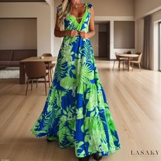 Lasaky - Fashionable Print-Neck Halter Beach Maxi Dress Suspenders Skirt, Halter Neck Maxi Dress, Beach Maxi Dress, Color Flower, Skirt Skirt, Beach Wears, Types Of Skirts, Beach Dresses, Olivia Mark