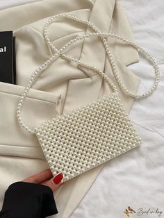 BirdinBag - Stylish Crossbody Bag with Faux Pearl Bead Detail for Women White Beaded Crossbody Bag, Classic Crossbody Bag, Sac Diy, Pearl Bag, Details Pictures, Bags Aesthetic, Word Wrap, Women Essentials, Beaded Bags